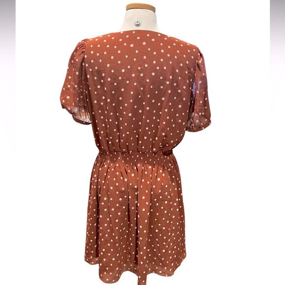 Madewell Smocked-Waist Mini Dress in Inkspot Dots Burnt Clay color Size XL - Picture 9 of 10